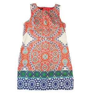 Suite 7 Womens 10P Petite Geometric Mandala Print Cotton Blend Shift Dress Coral